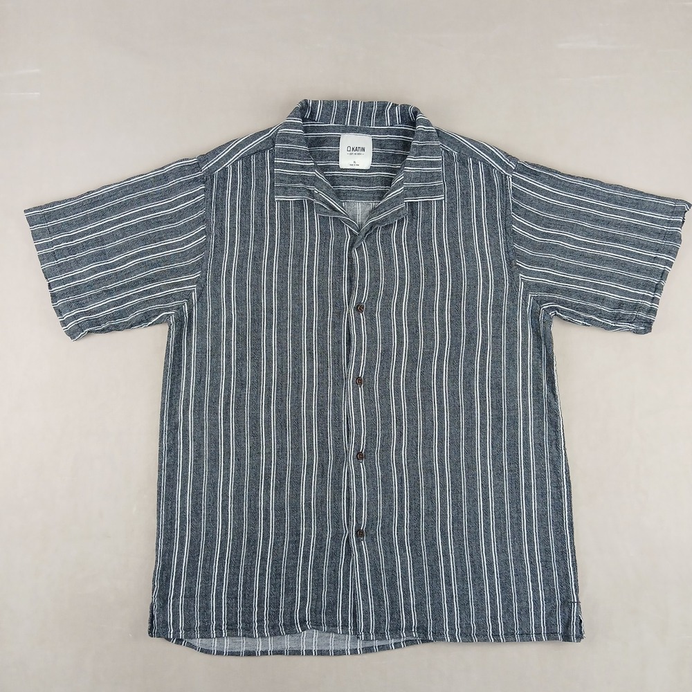 Katin XL Mens Shirt Hawaiian Camp Linen Blend 22x28 **Fits Medium **